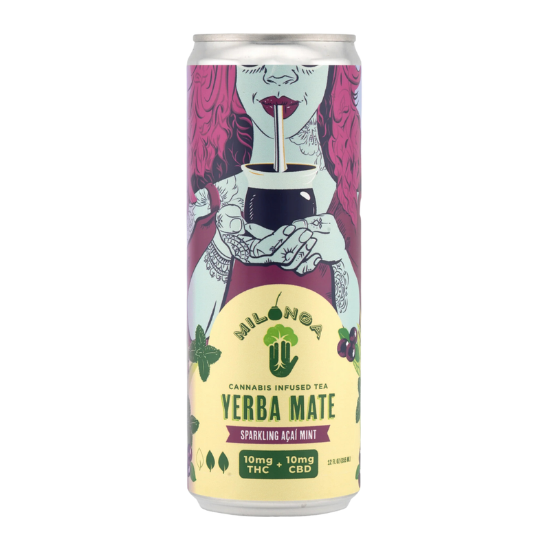 Milonga Yerba Mate Sparkling Acai Mint THC Cannabis Infused Tea 12oz