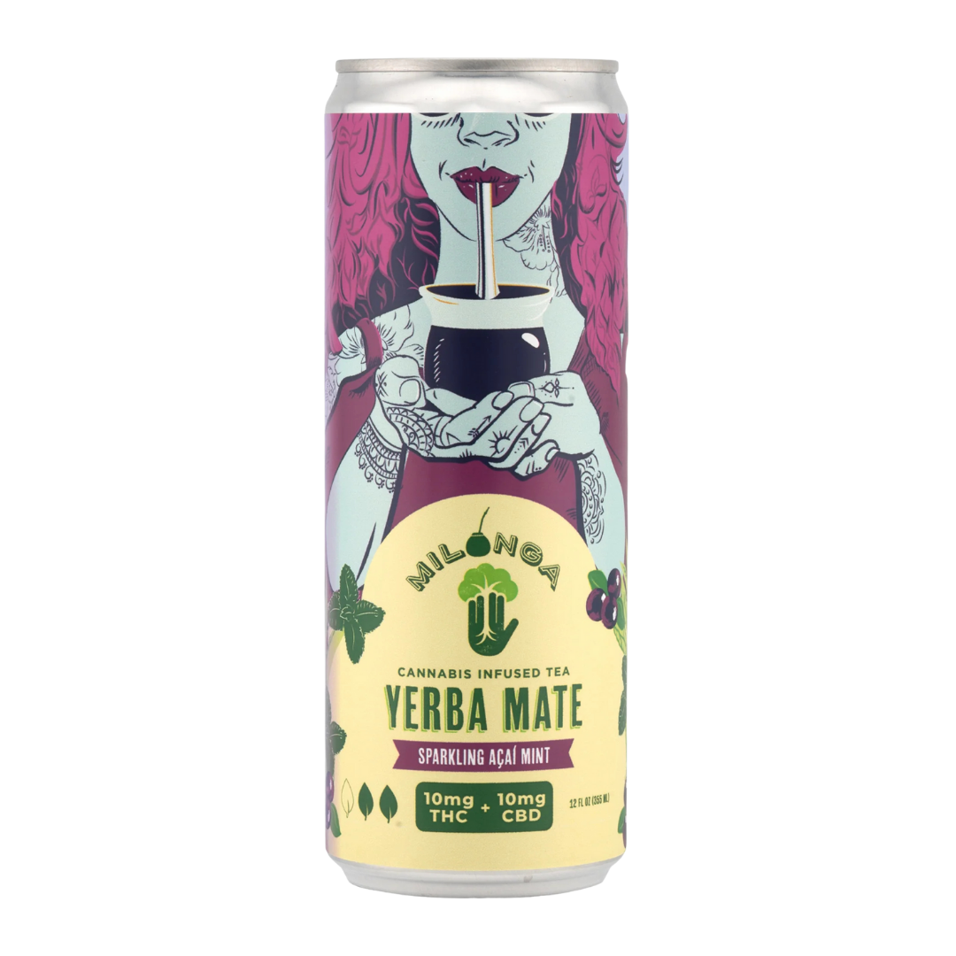 Milonga Yerba Mate Sparkling Acai Mint THC Cannabis Infused Tea 12oz