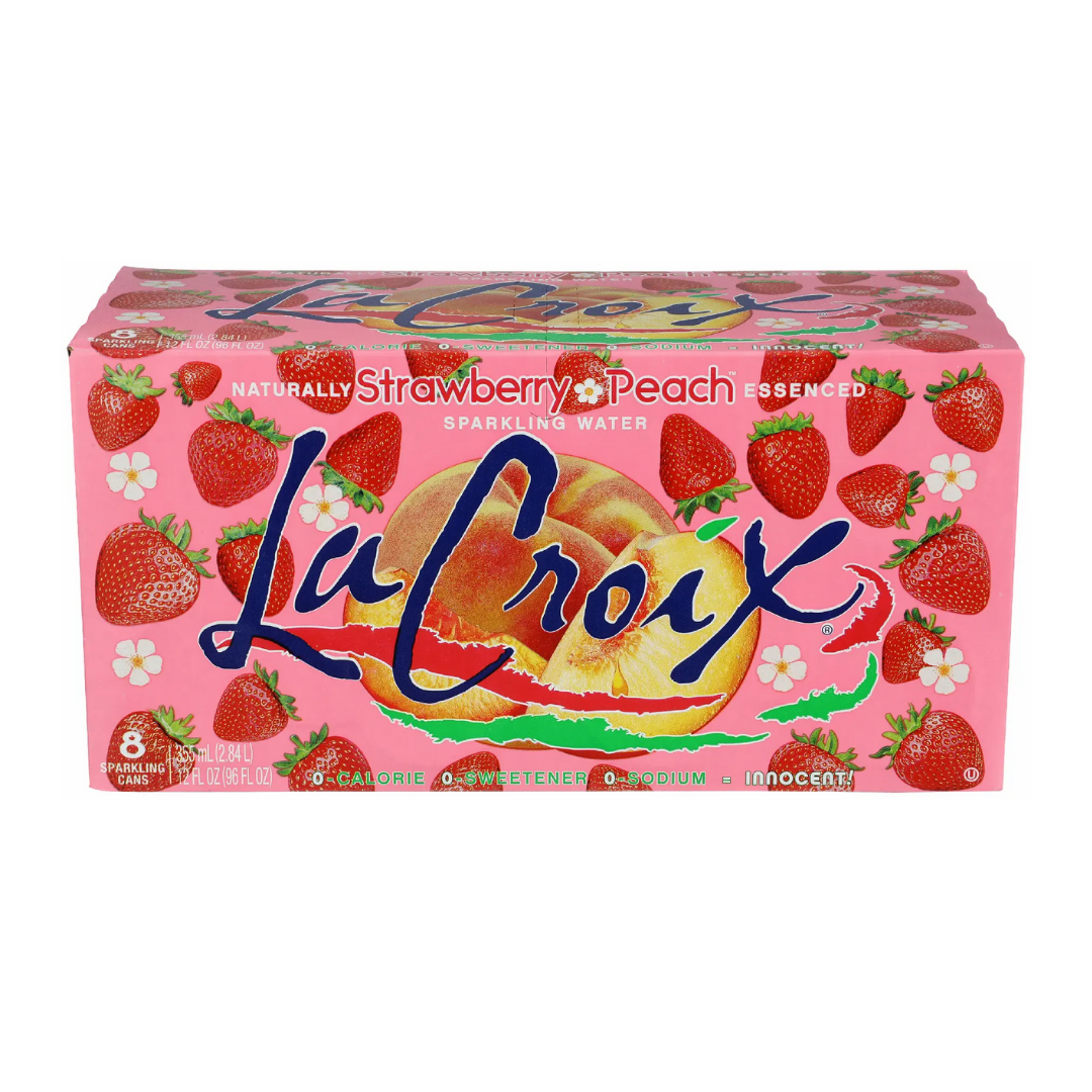 LaCroix Strawberry Peach Sparkling Water 8x12oz Cans